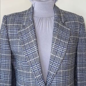 Talbots grey & navy plaid wool blazer size 10